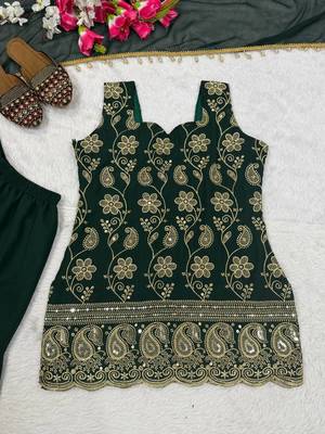 Green Color Embroidery Sequence Work Faux Georgette Salware Suit  2