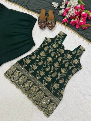 Green Color Embroidery Sequence Work Faux Georgette Salware Suit  4