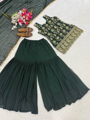 Green Color Embroidery Sequence Work Faux Georgette Salware Suit  5