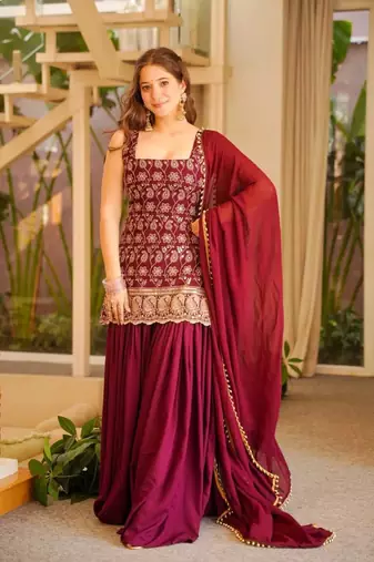 Rani Pink Color Embroidery Sequence Work Faux Georgette Salware Suit 