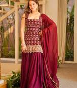 Rani Pink Color Embroidery Sequence Work Faux Georgette Salware Suit 