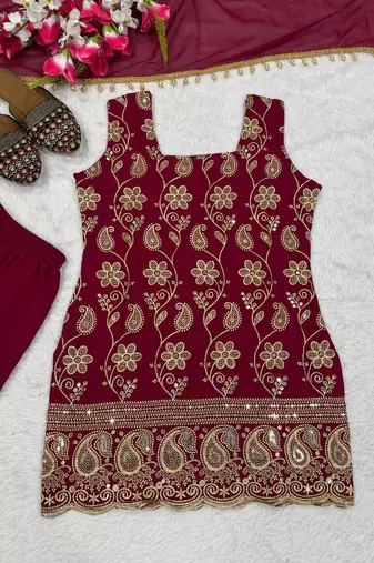 Rani Pink Color Embroidery Sequence Work Faux Georgette Salware Suit 
