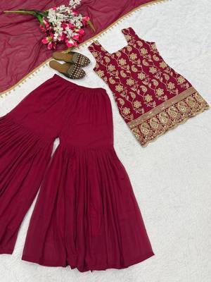 Rani Pink Color Embroidery Sequence Work Faux Georgette Salware Suit  3