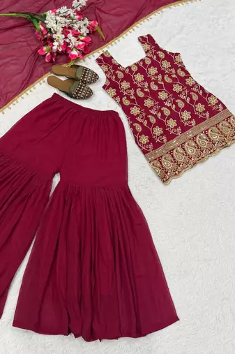 Rani Pink Color Embroidery Sequence Work Faux Georgette Salware Suit 