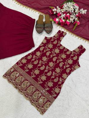 Rani Pink Color Embroidery Sequence Work Faux Georgette Salware Suit  4