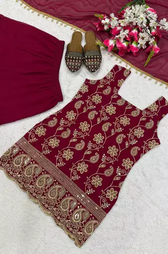 Rani Pink Color Embroidery Sequence Work Faux Georgette Salware Suit 