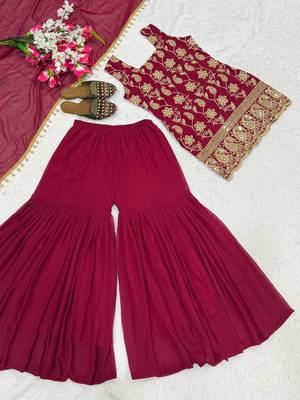 Rani Pink Color Embroidery Sequence Work Faux Georgette Salware Suit  5