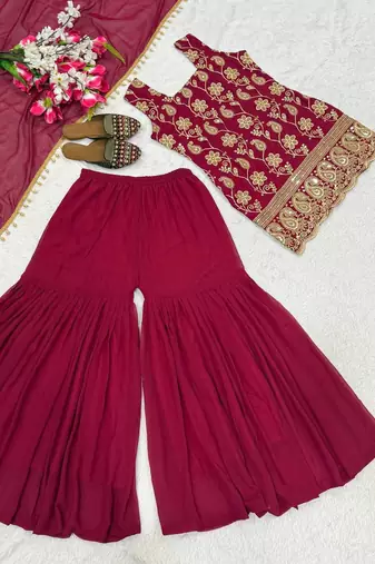 Rani Pink Color Embroidery Sequence Work Faux Georgette Salware Suit 