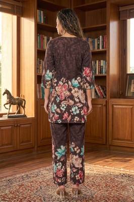 Women's dark brown floral printed co-ord set 2