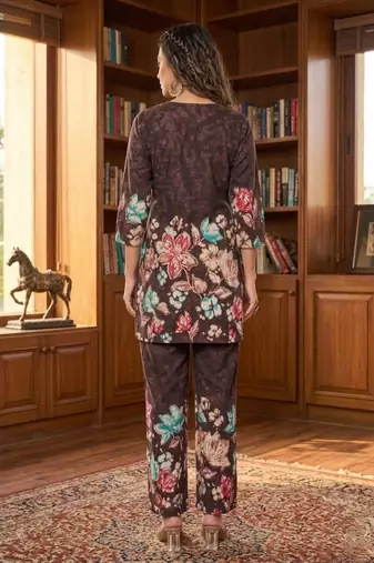 Women's dark brown floral printed co-ord set