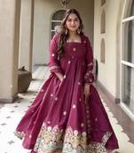 Rani Pink Color Embroidery Work Silk Blend Salwar Suit