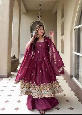 Rani Pink Color Embroidery Work Silk Blend Salwar Suit 2