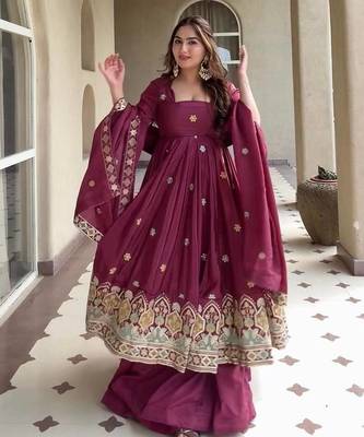 Rani Pink Color Embroidery Work Silk Blend Salwar Suit 3