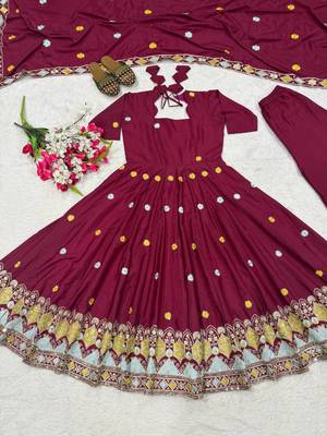 Rani Pink Color Embroidery Work Silk Blend Salwar Suit 4