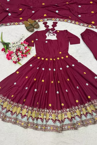 Rani Pink Color Embroidery Work Silk Blend Salwar Suit