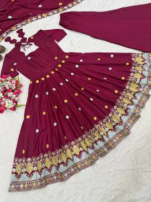 Rani Pink Color Embroidery Work Silk Blend Salwar Suit 5