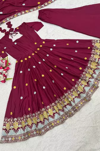 Rani Pink Color Embroidery Work Silk Blend Salwar Suit