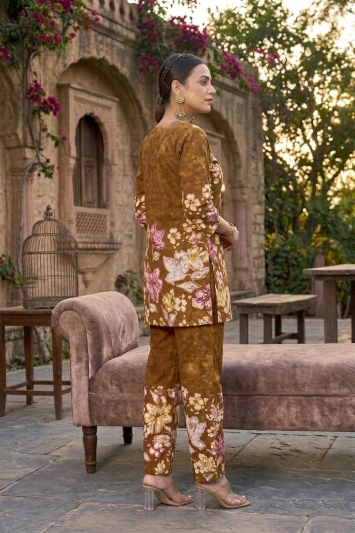 Women's mustard floral printed co-ord set