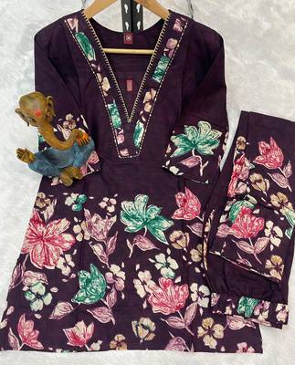Purple floral printed ethnic co-ord set 3