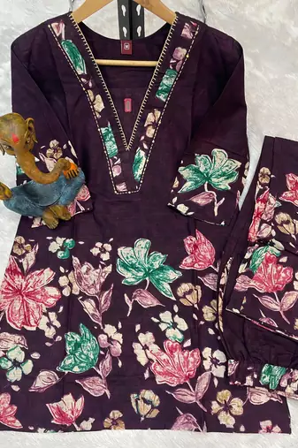 Purple floral printed ethnic co-ord set
