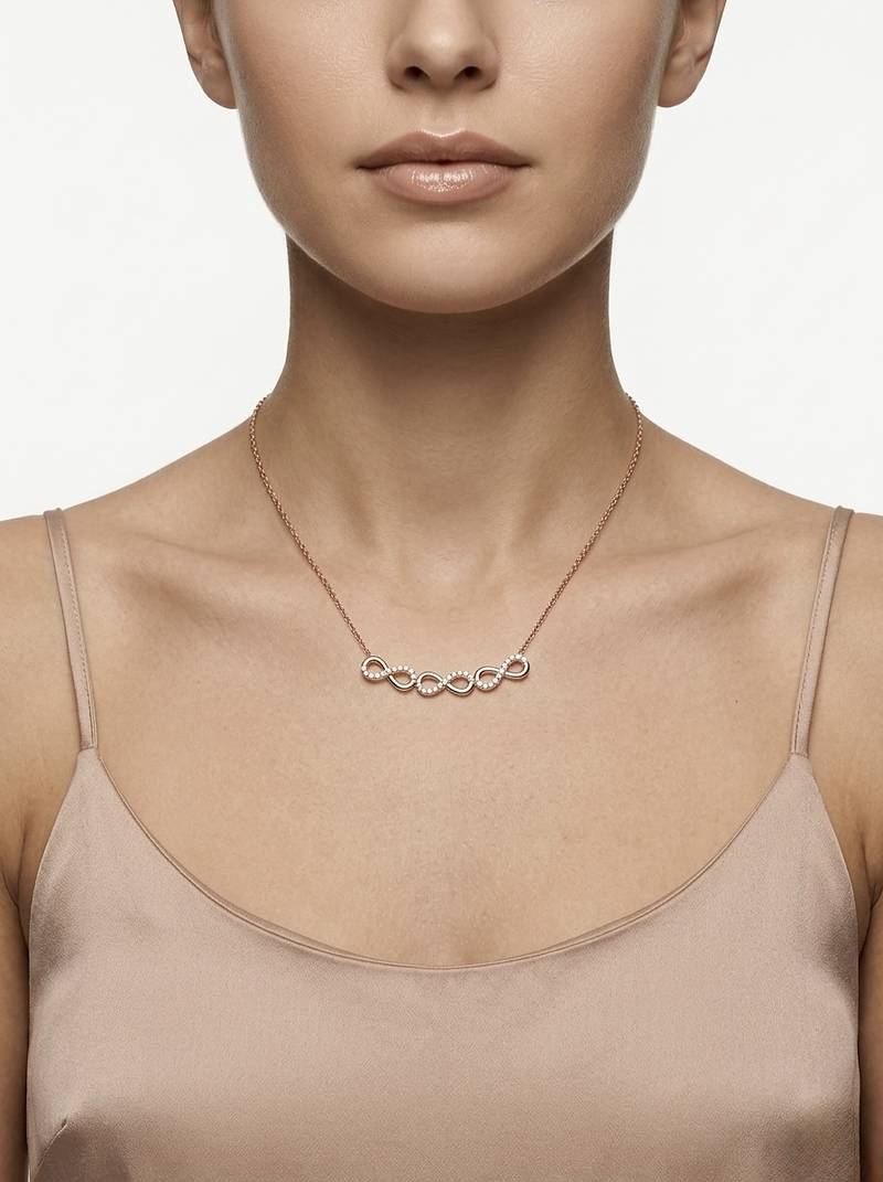 925 Sterling Silver Rose Gold CZ Diamond Infinity Pendant Necklace Set for Women