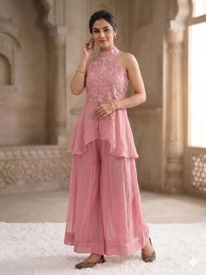 Light pink Color  Bids Hand Work And Moti Work Silk Blend Salwar Suit 1
