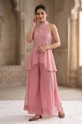 Light pink Color  Bids Hand Work And Moti Work Silk Blend Salwar Suit