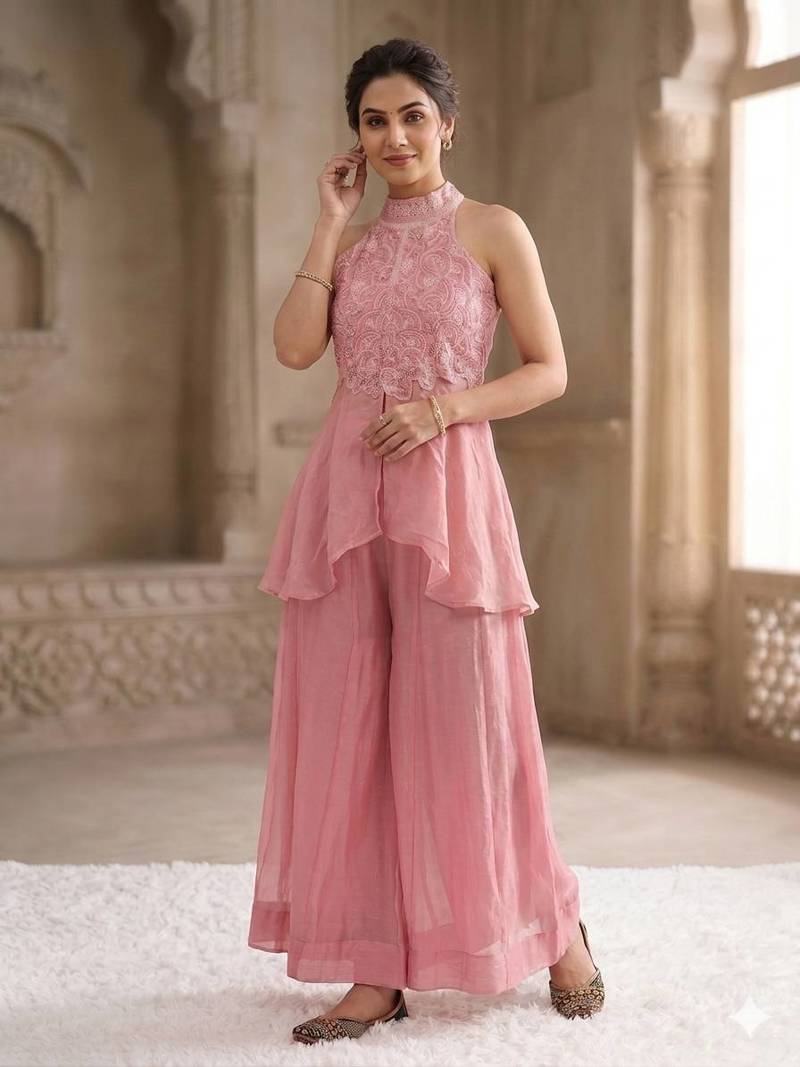 Light pink Color  Bids Hand Work And Moti Work Silk Blend Salwar Suit