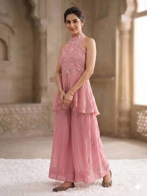 Light pink Color  Bids Hand Work And Moti Work Silk Blend Salwar Suit 3