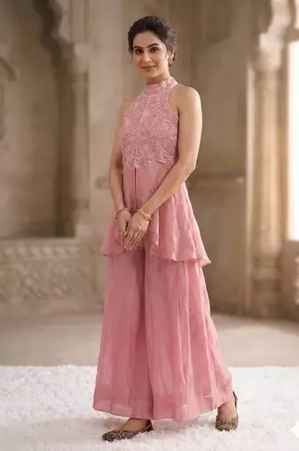 Light pink Color  Bids Hand Work And Moti Work Silk Blend Salwar Suit