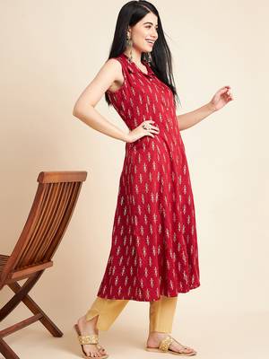 Women floral printed sleeveless cotton a-line kurta 2