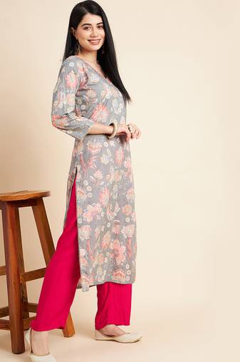All about you floral printed cotton straight kurta