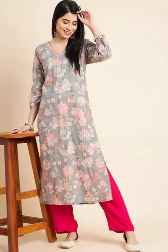All about you floral printed cotton straight kurta