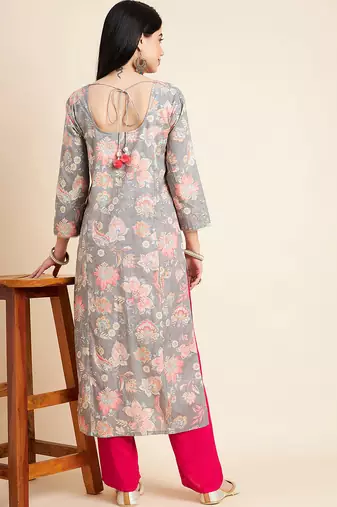 All about you floral printed cotton straight kurta