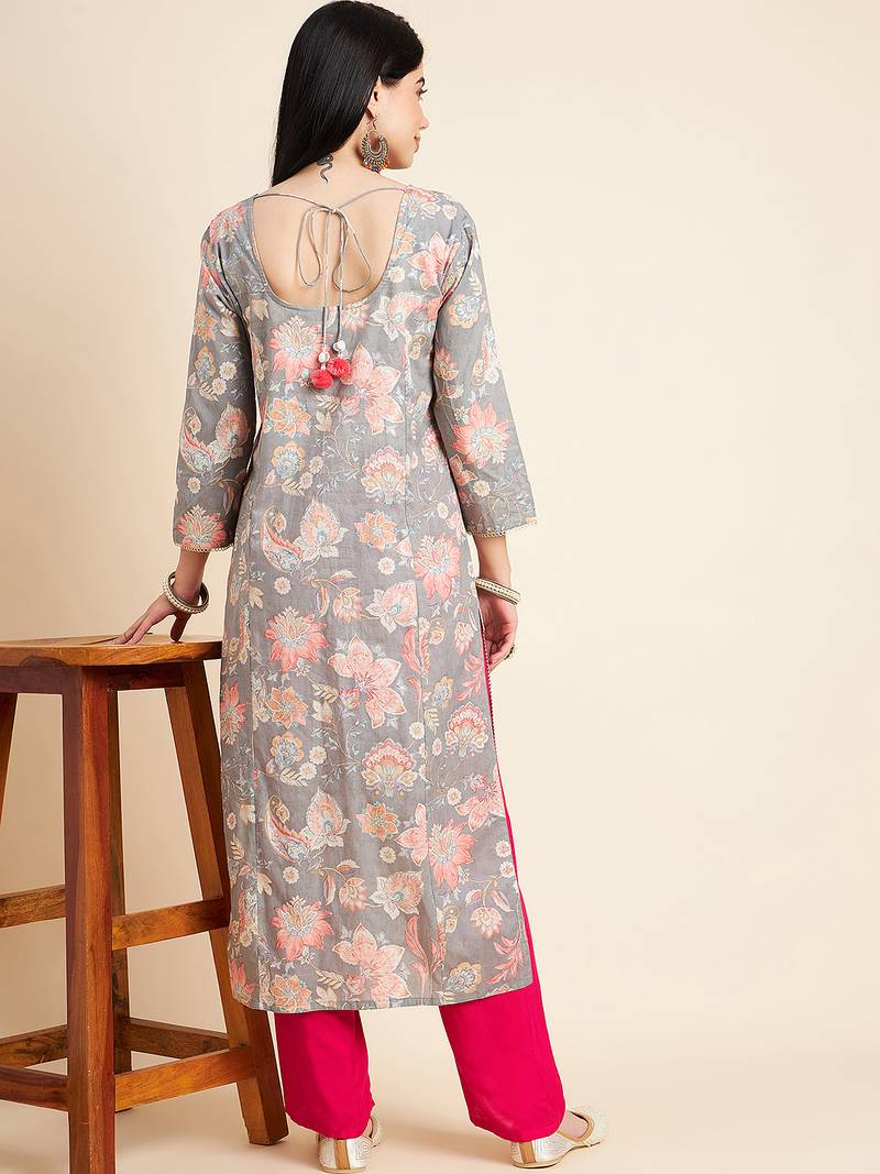 All about you floral printed cotton straight kurta