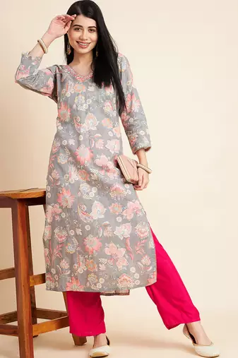 All about you floral printed cotton straight kurta