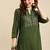 women olive green geometric yoke design pure cotton kurta