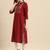 Women maroon geometric yoke design cotton kurta