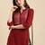 Women maroon geometric yoke design cotton kurta