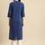 women blue geometric yoke design cotton kurta