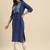 women blue geometric yoke design cotton kurta