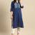 women blue geometric yoke design cotton kurta