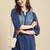 women blue geometric yoke design cotton kurta