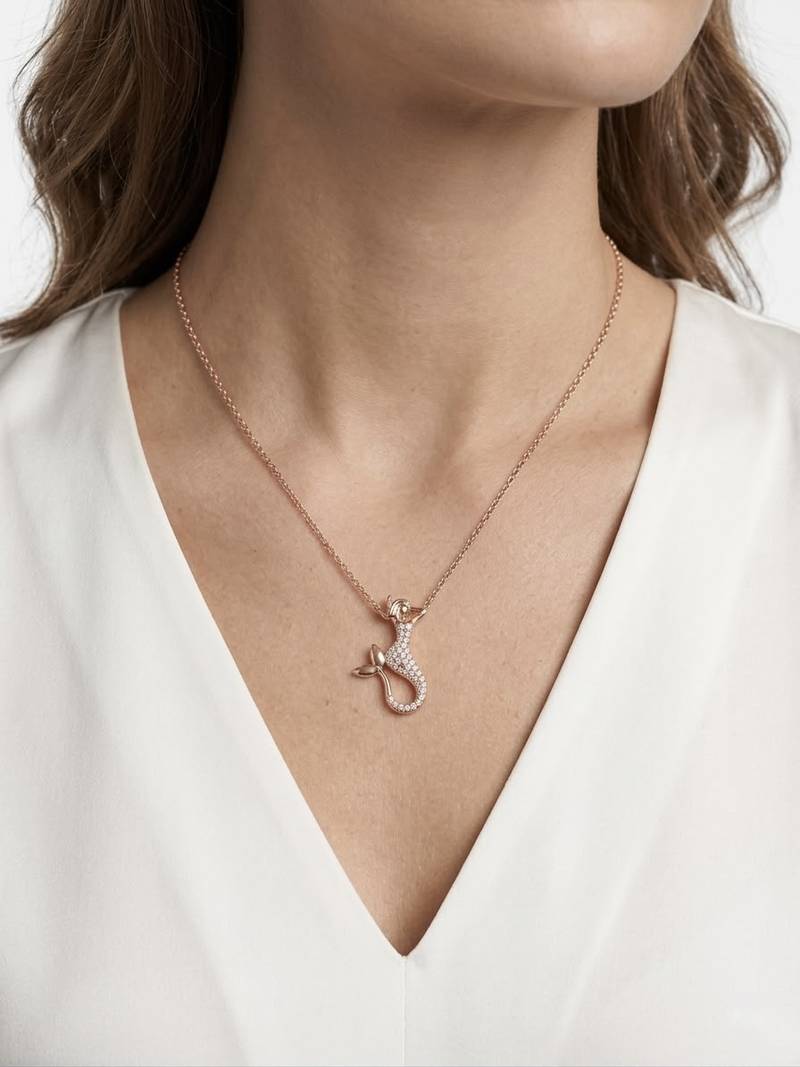 925 Sterling Silver Rose Gold CZ Diamond Mermaid Pendant Necklace for Women