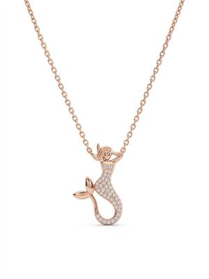 925 Sterling Silver Rose Gold CZ Diamond Mermaid Pendant Necklace for Women 2