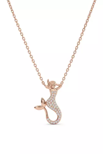 925 Sterling Silver Rose Gold CZ Diamond Mermaid Pendant Necklace for Women