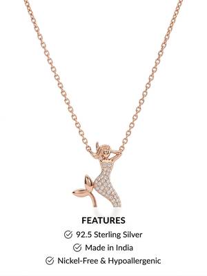 925 Sterling Silver Rose Gold CZ Diamond Mermaid Pendant Necklace for Women 5