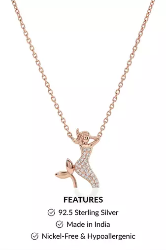 925 Sterling Silver Rose Gold CZ Diamond Mermaid Pendant Necklace for Women