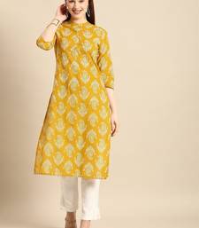 women yellow & white ethnic motifs printed regular kurta