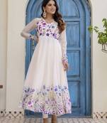  off-white organza floral printed anarkali gown set with dupatta & pant